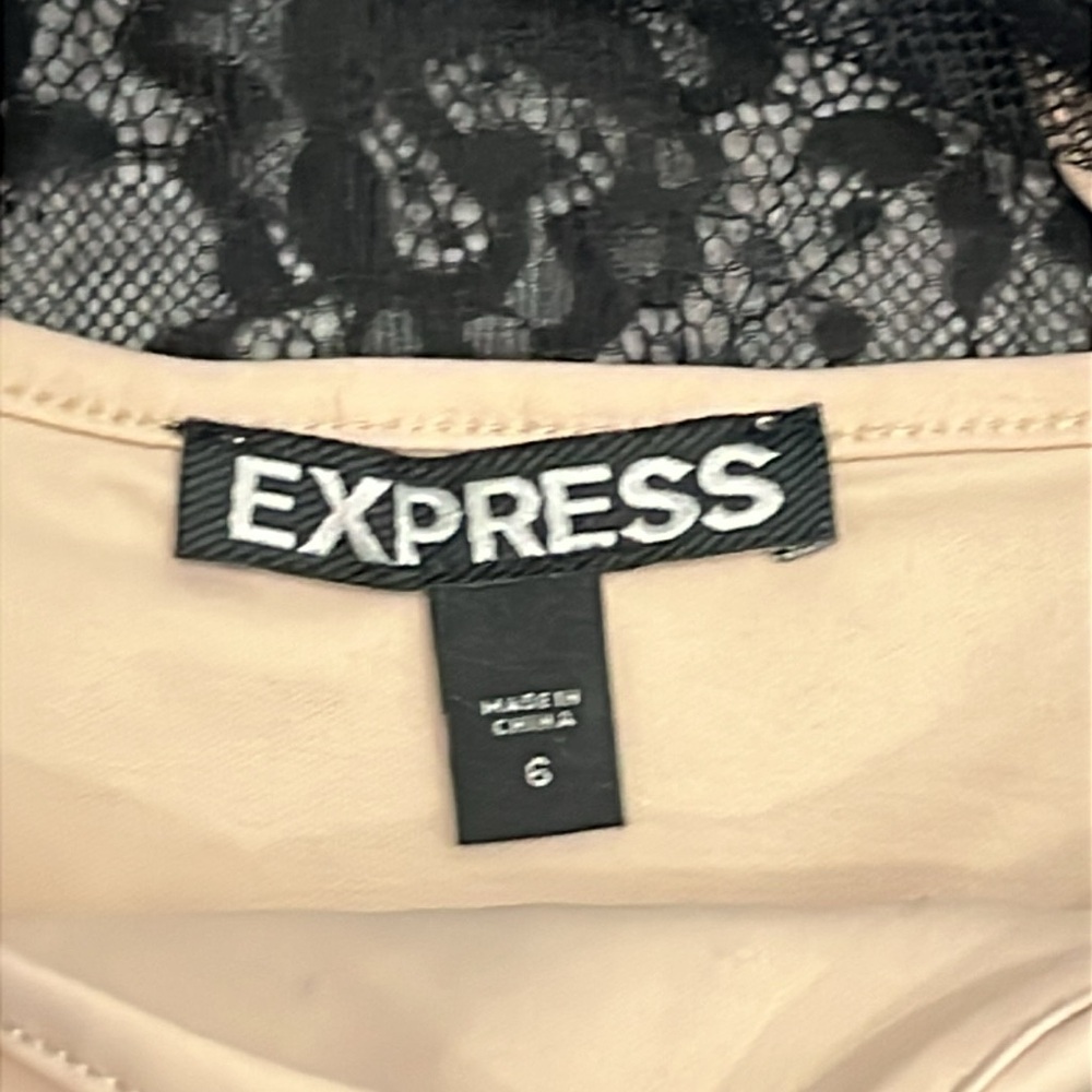 Express Women’s Black Lace w beading and tan tank liner dress size 6 - Picture 7 of 12
